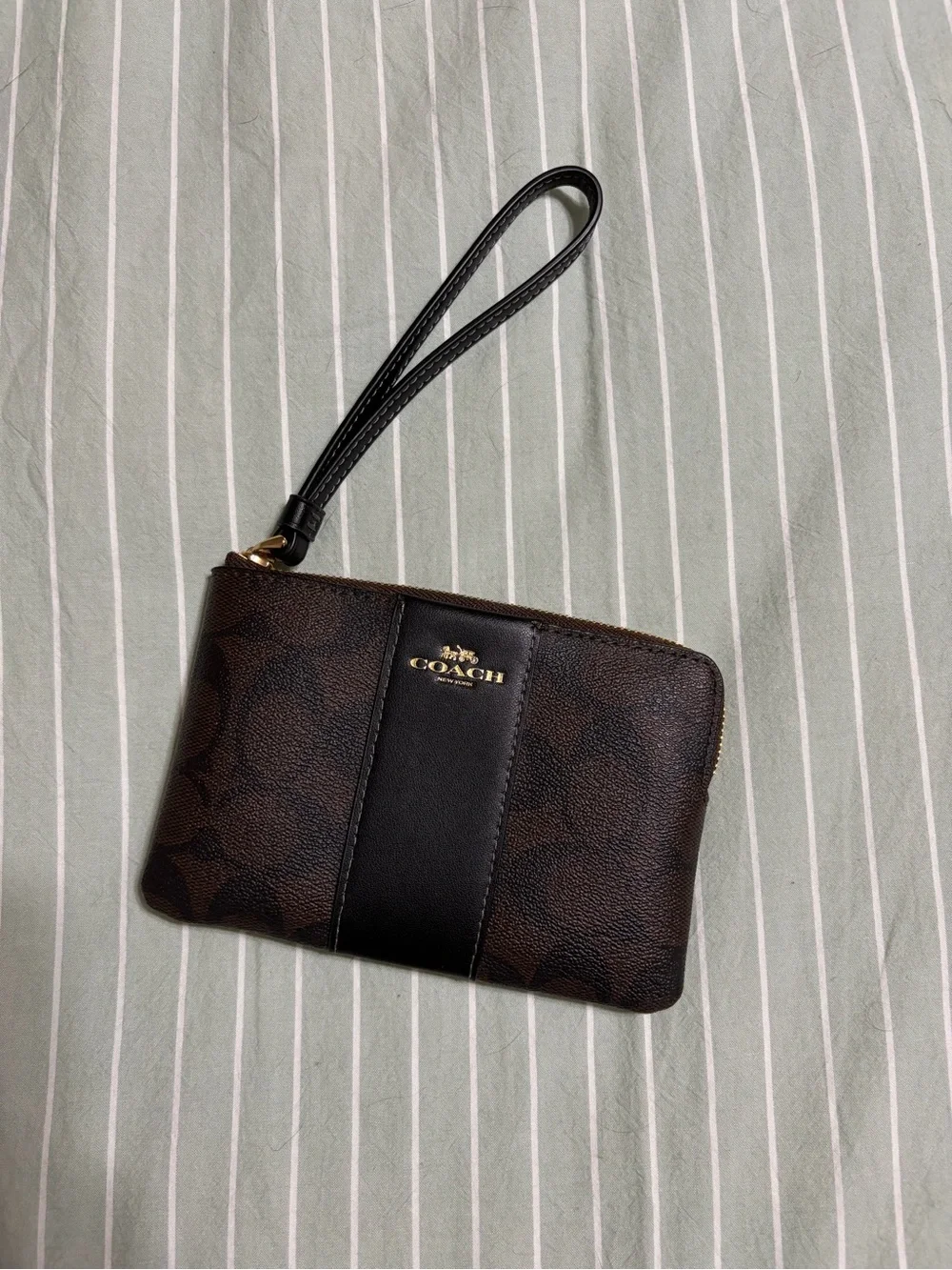 Coach Brown & Black Signature Wristlet Pouch